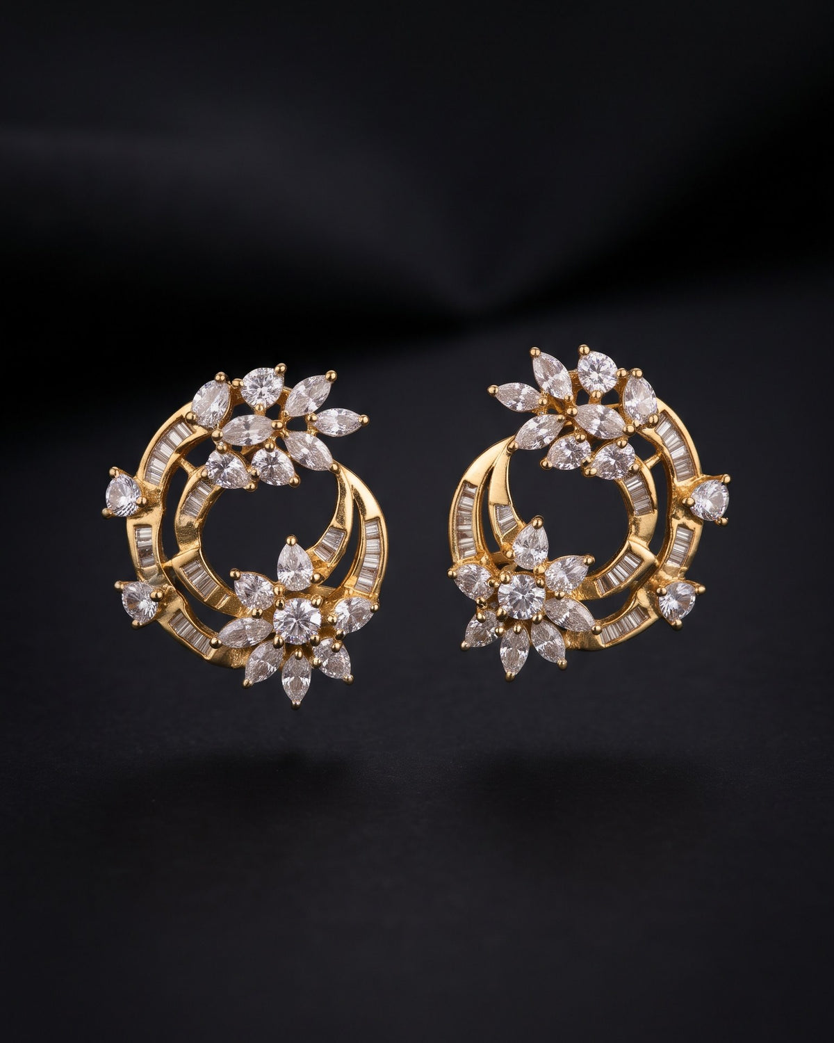 Marquise Bloom Gold - American diamond earrings