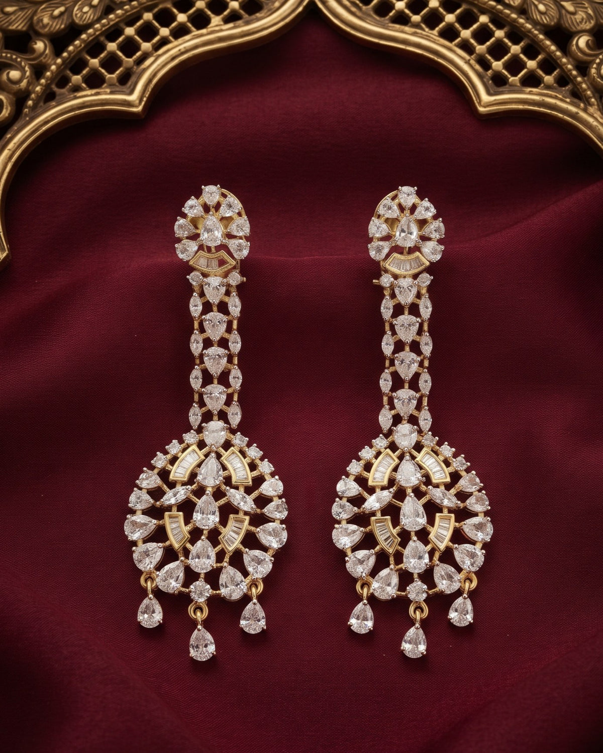 Marquise Tapestry Gold - American diamond earrings