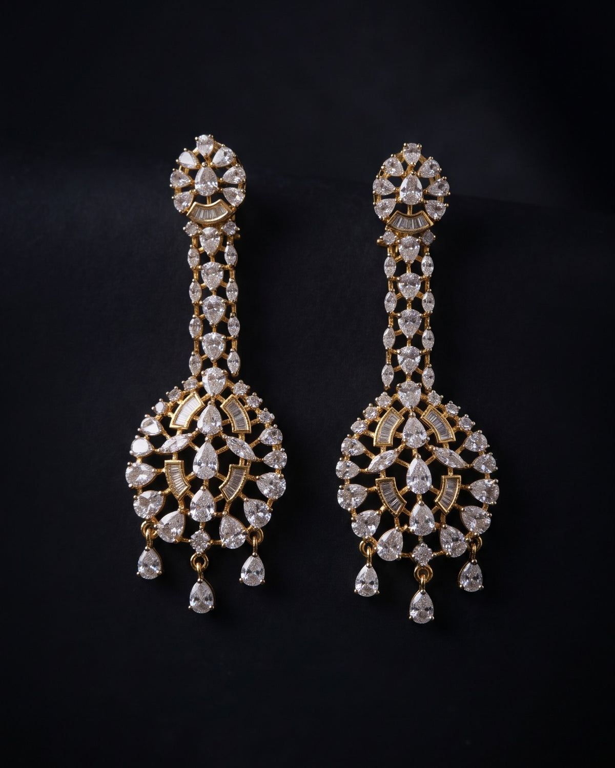 Marquise Tapestry Gold - American diamond earrings