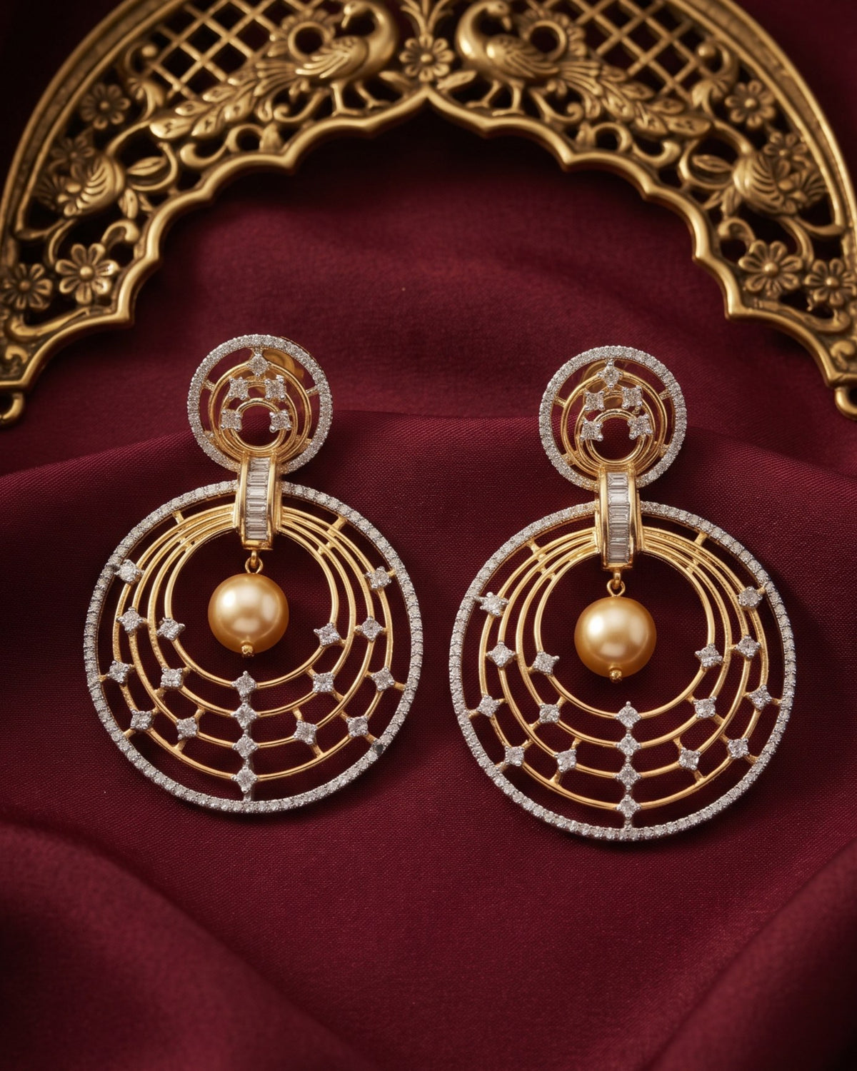 Pearl Galaxy Gold - American diamond earrings