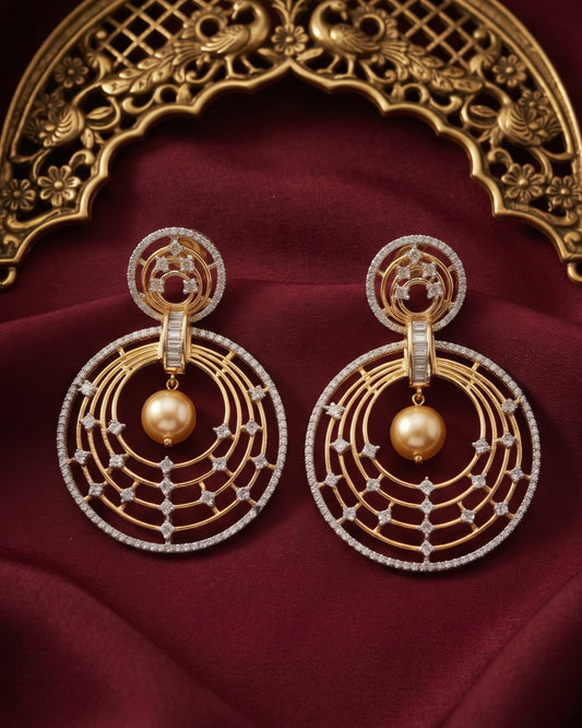 Pearl Galaxy Gold - American diamond earrings