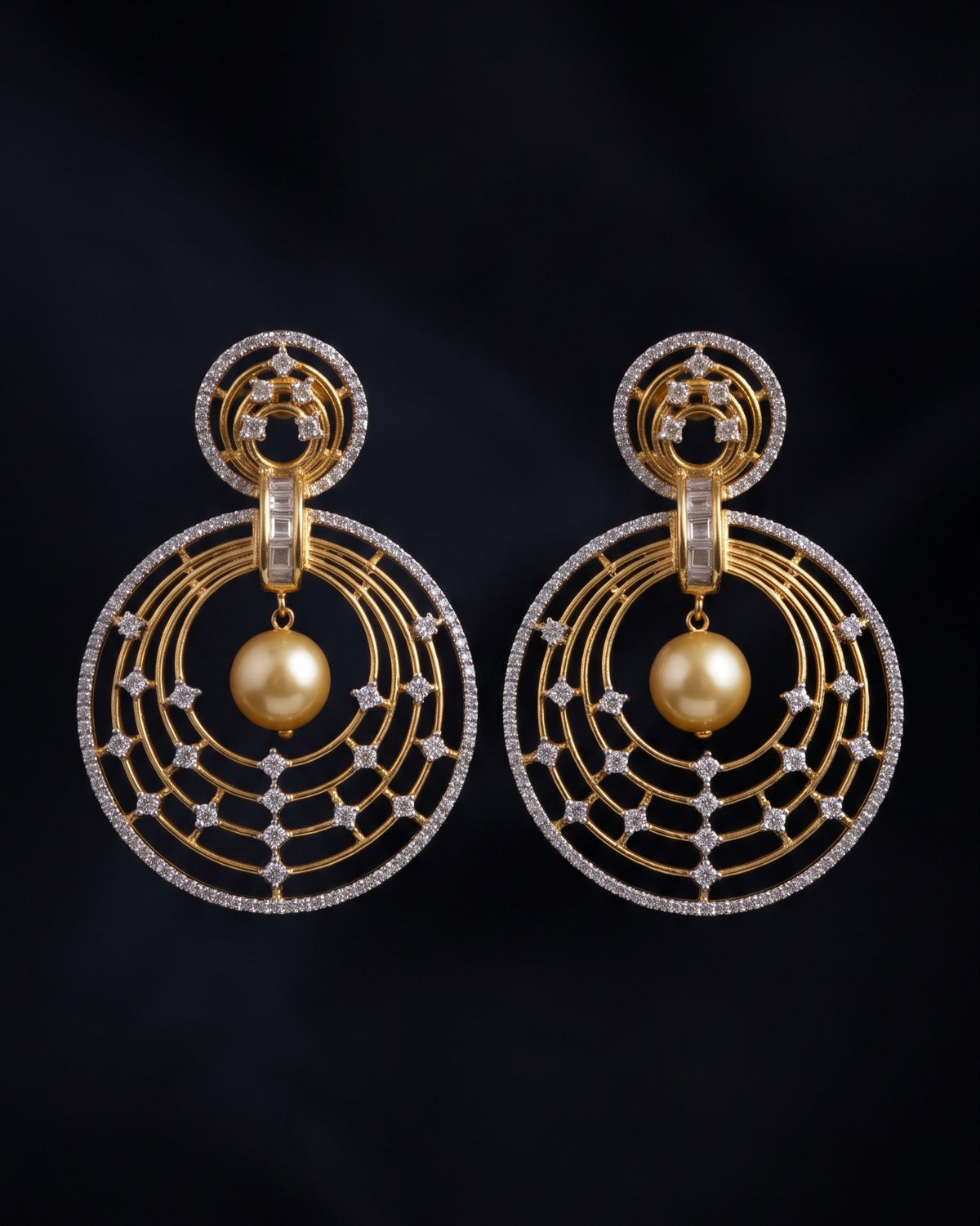 Pearl Galaxy Gold - American diamond earrings
