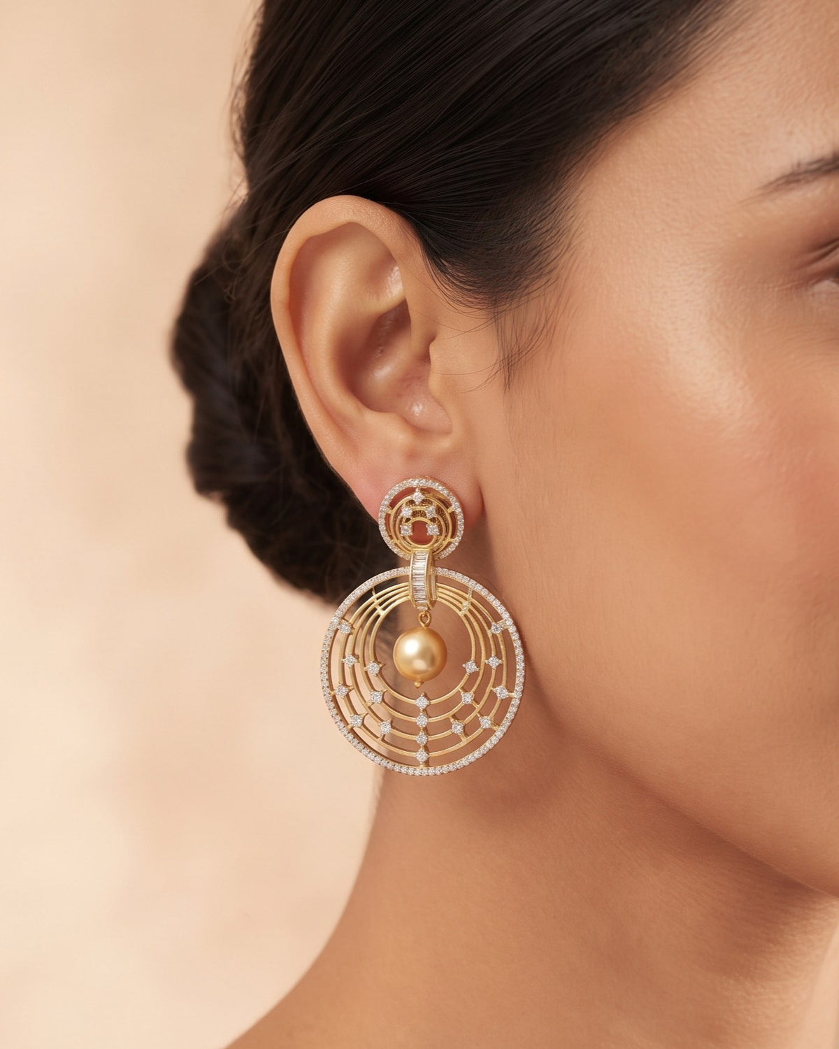 Pearl Galaxy Gold - American diamond earrings