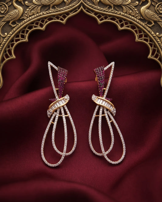 Ribbon Loop Ruby Gold - American diamond earrings