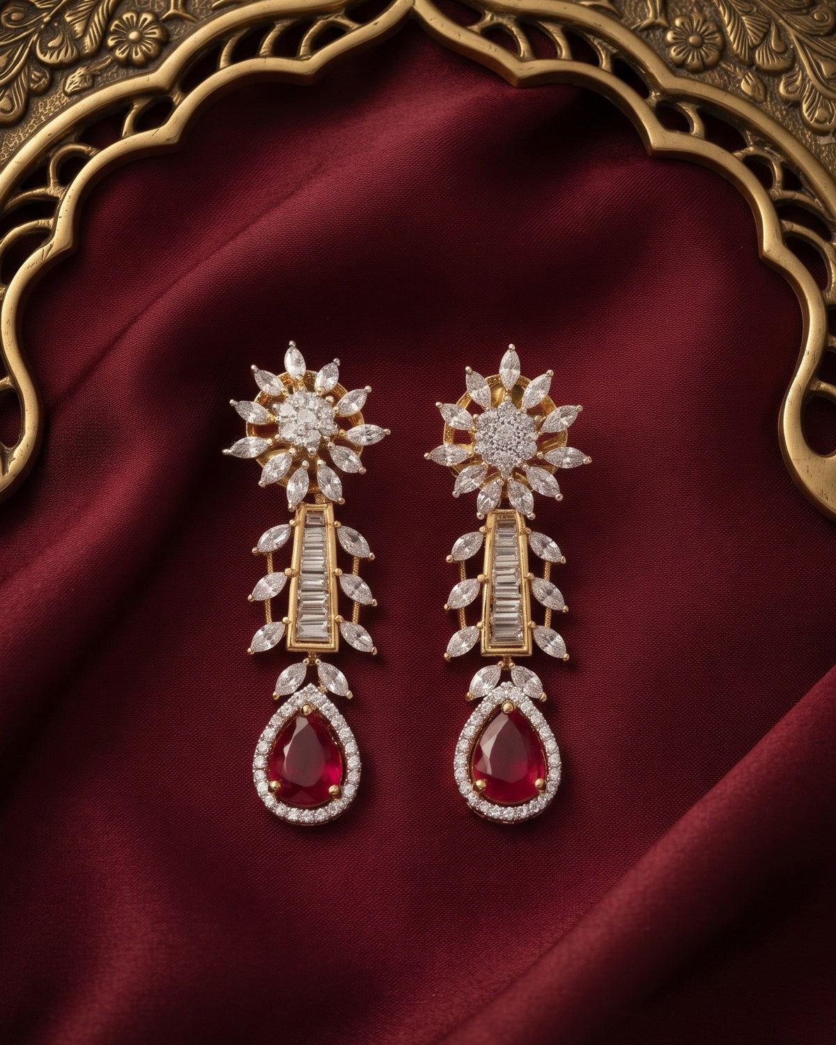 Ruby Fleur Gold - American diamond earrings