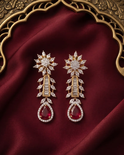 Ruby Fleur Gold - American diamond earrings