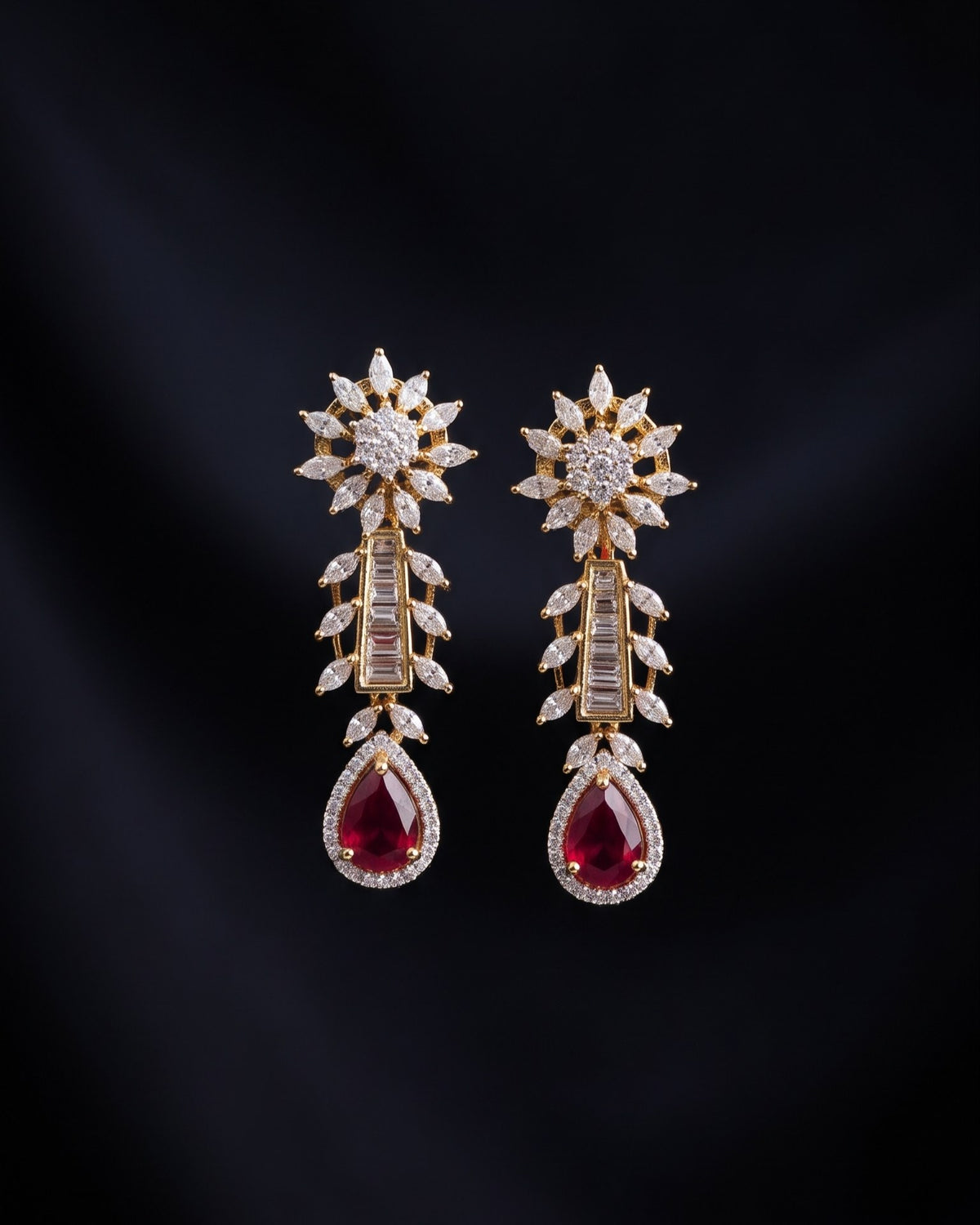 Ruby Fleur Gold - American diamond earrings