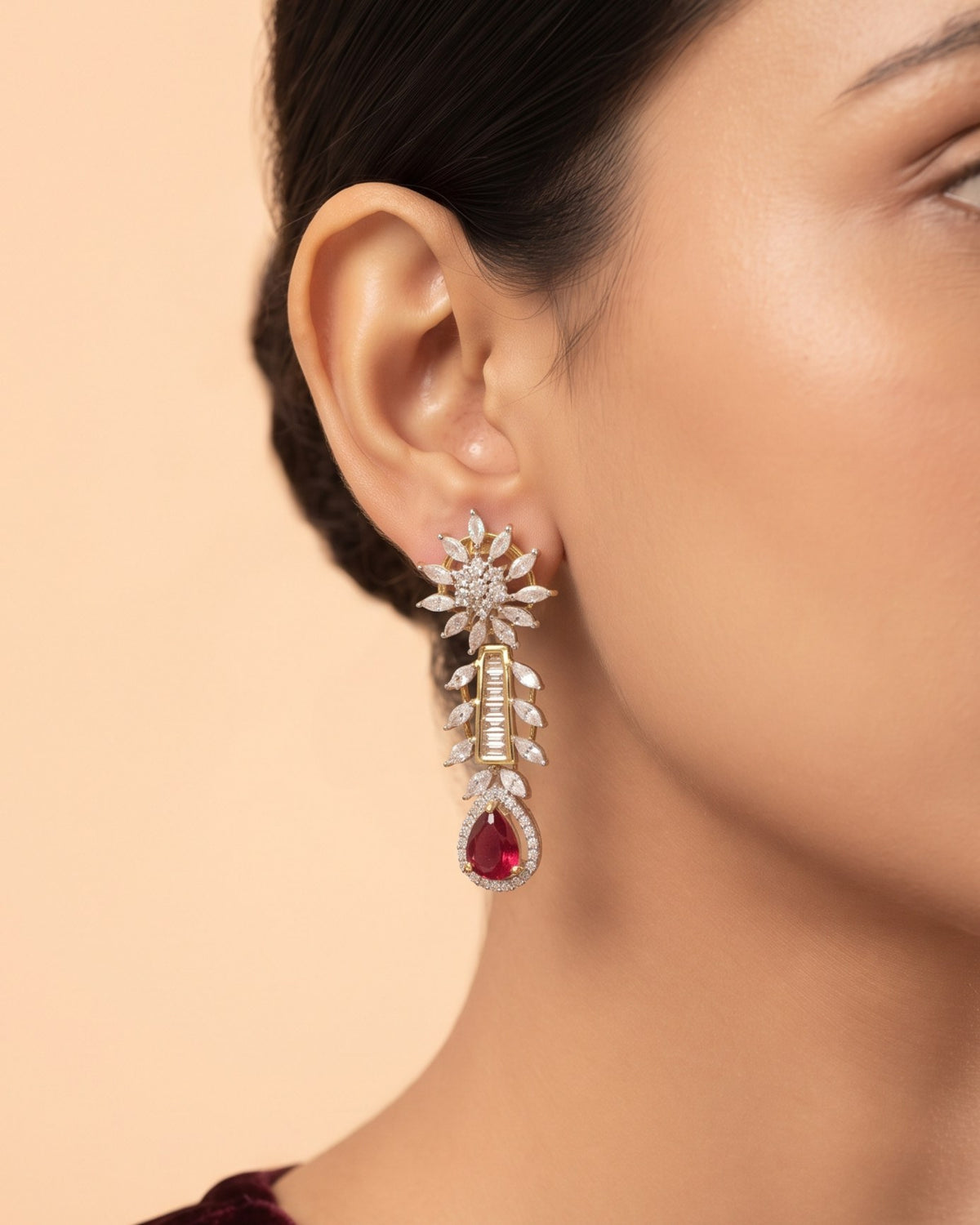 Ruby Fleur Gold - American diamond earrings