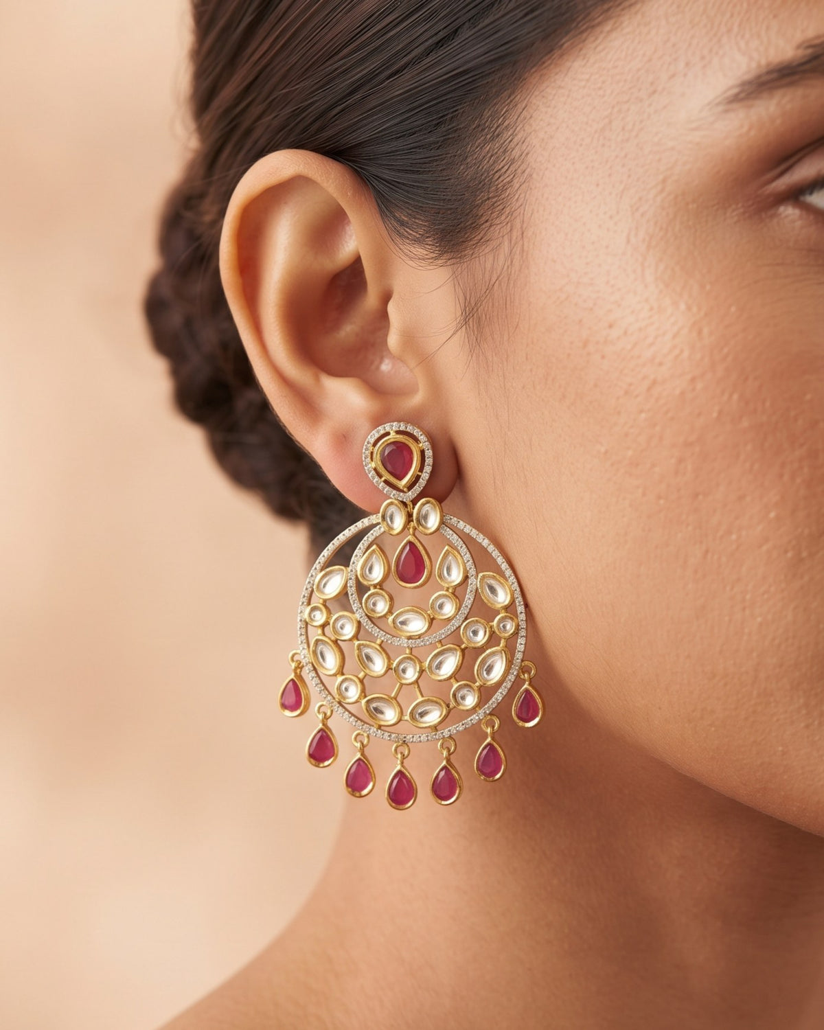 Ruby Jaal Gold - American diamond earrings