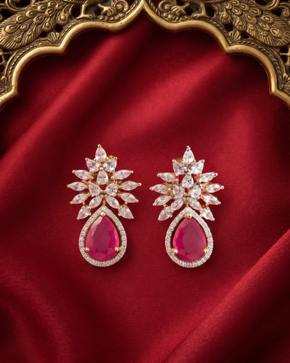 Ruby Starburst Drops Gold - American diamond earrings