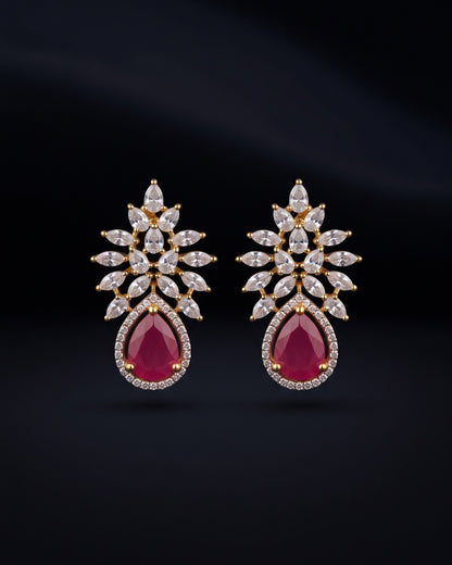 Ruby Starburst Drops Gold - American diamond earrings
