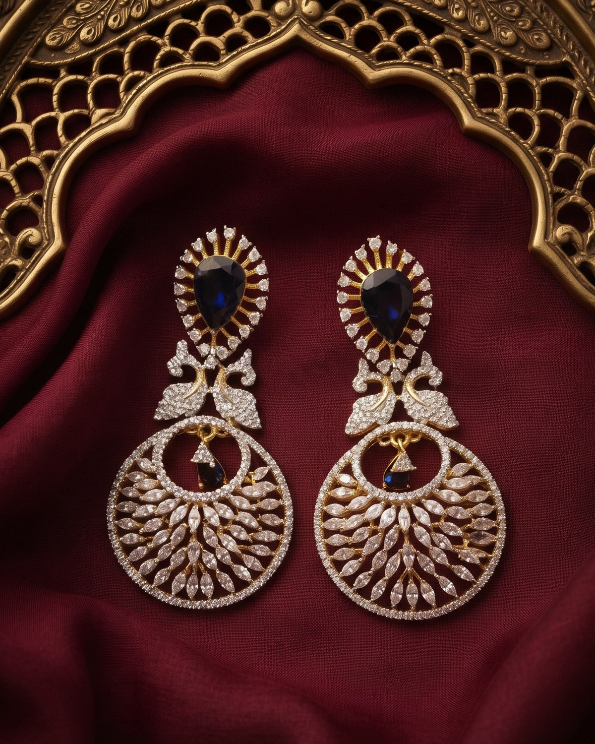 Sapphire Peacock Gold - American diamond earrings