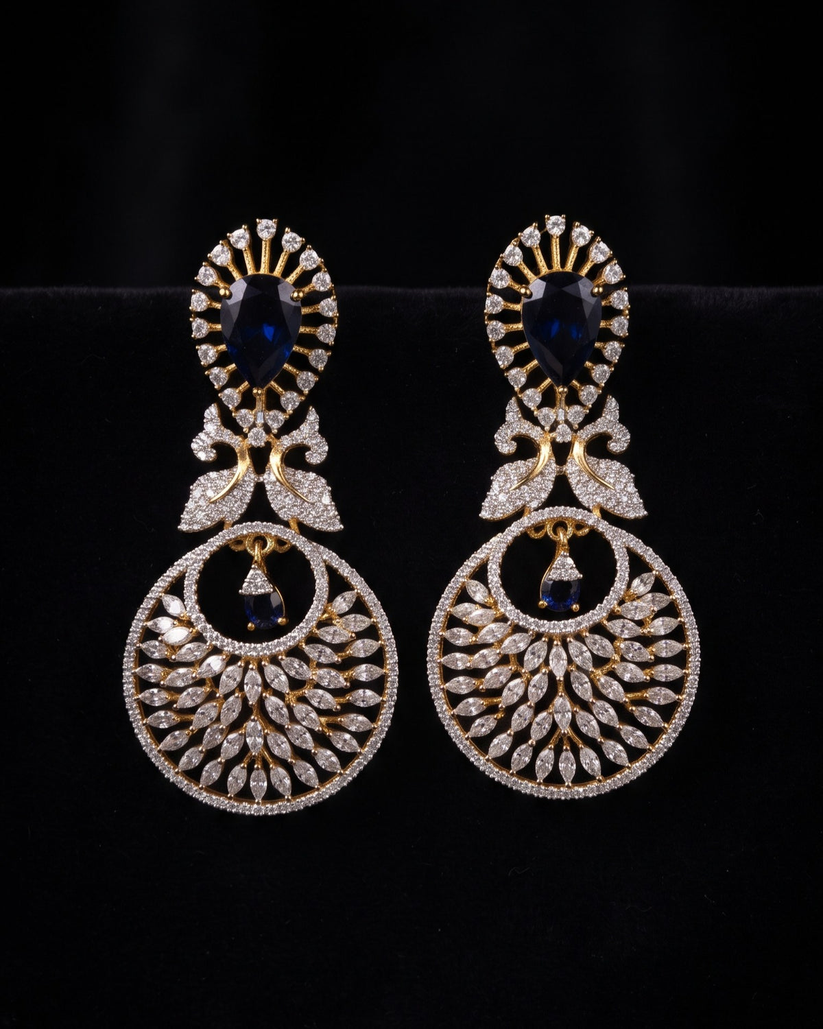 Sapphire Peacock Gold - American diamond earrings