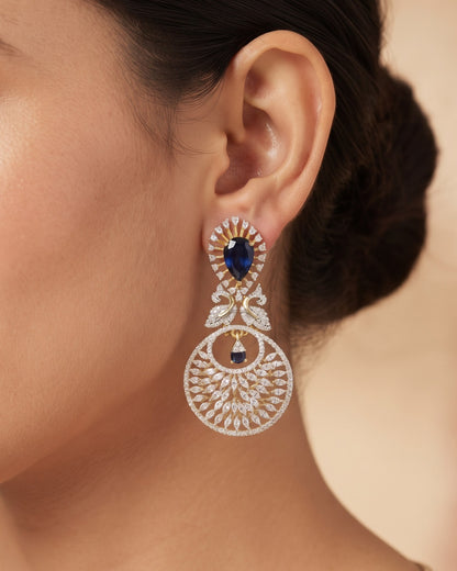 Sapphire Peacock Gold - American diamond earrings
